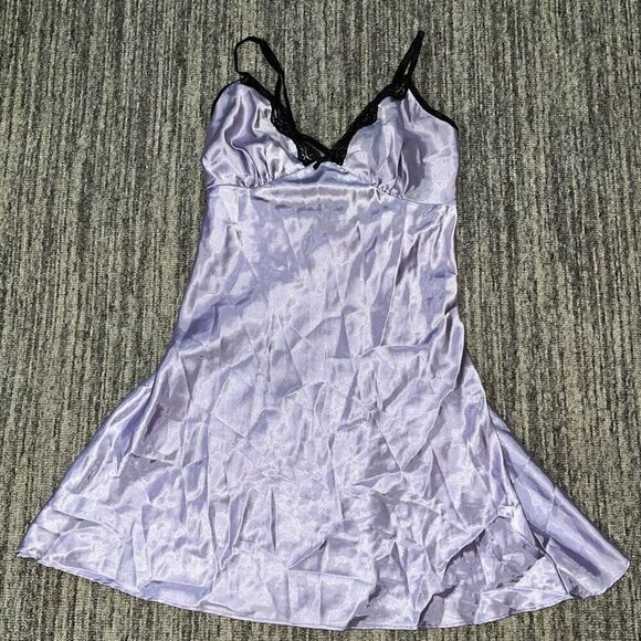 Apt 9 Intimates Womens Small Mini Slip Dress Purple Black Lace Chemise Lingerie - Picture 1 of 8